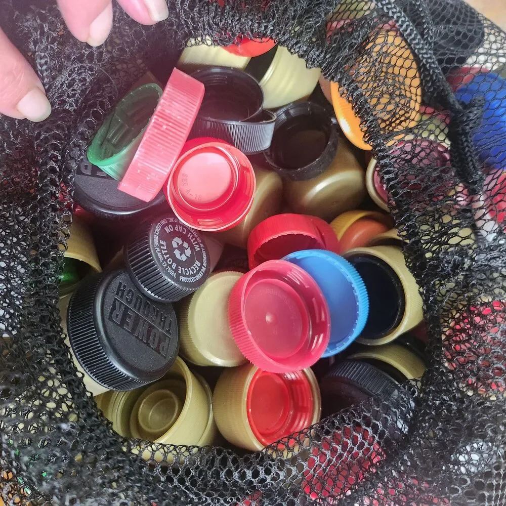 2 bread Bags Of Plastic Bottle Caps Coke Sprite Gatorade Crafts Art Supplies